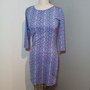 Vineyard Vines Pink And Blue Bodycon Fish Dress Size XS
